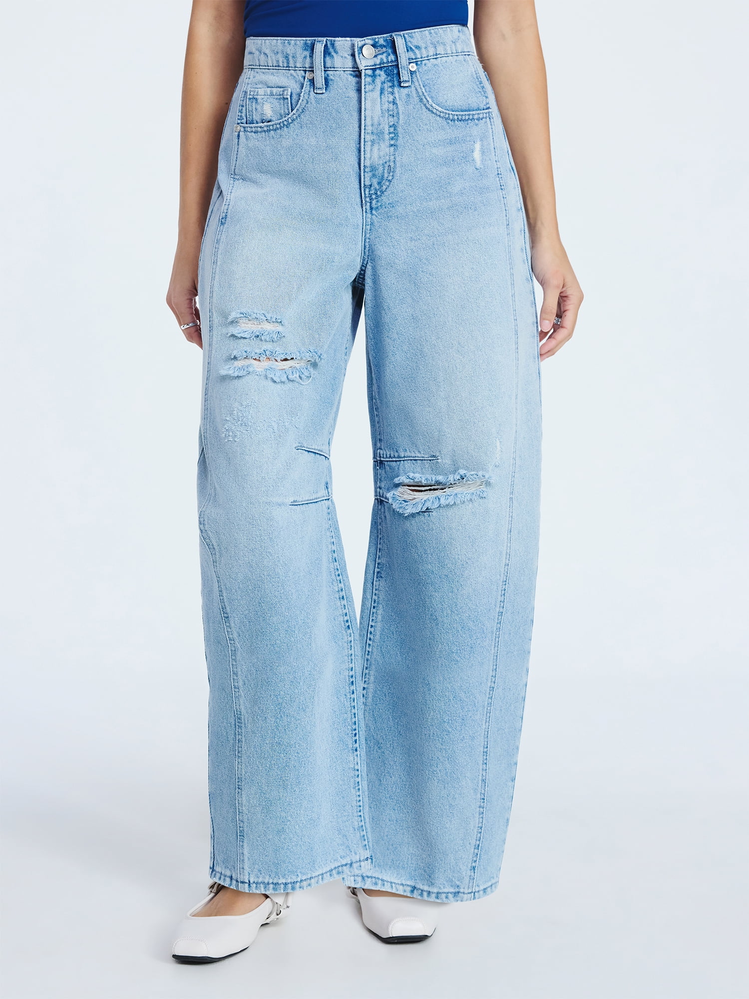 Scoop Women’s and Women's Plus High-Rise Ankle Barrel Jeans with Distressed Details, Sizes 0-26