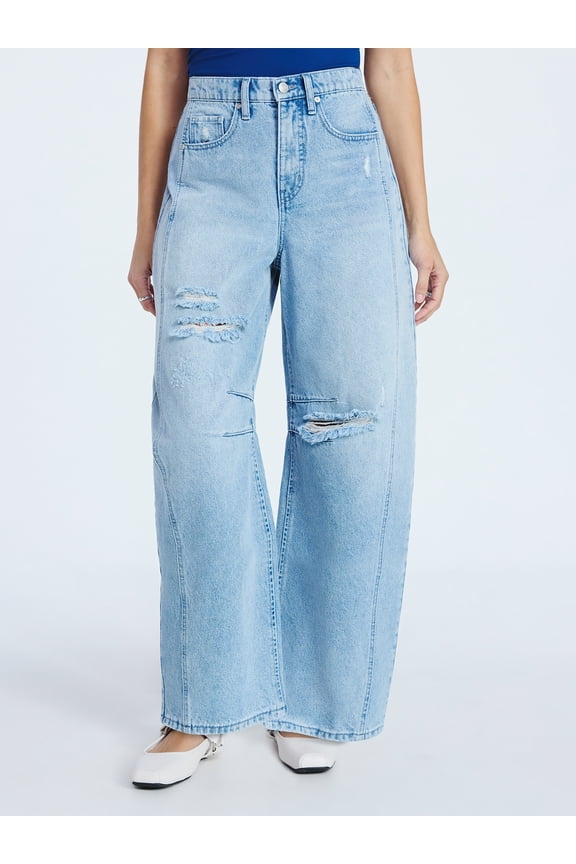 Women’s and Women's Plus High-Rise Ankle Barrel Jeans with Distressed Details, Sizes 0-26