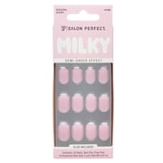 Salon Perfect Artificial Fake Press On Nails, 451 Milky Pink, Short Squoval, File, Glue and Prep Pad Included, 30 Nails