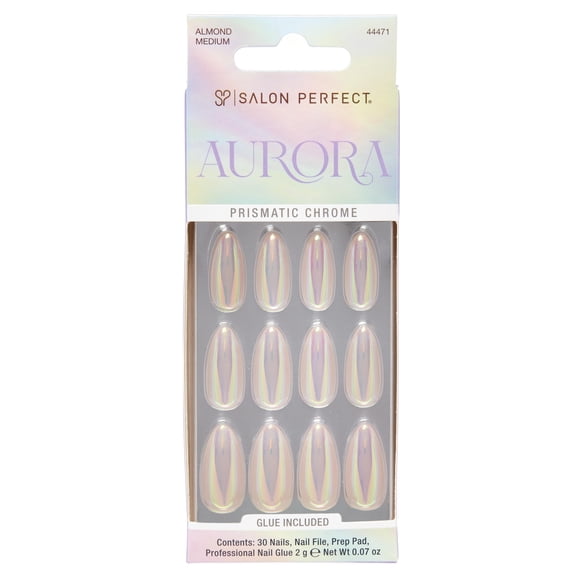 Salon Perfect Artificial Fake Press On Nails, 436 Aurora Pearl, Medium Almond, File, Glue and Prep Pad Included, 30 Nails