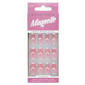 Salon Perfect Artificial Fake Press On Nails, 490 Magnetic French, Double Pink, Medium Square, File, Glue and Prep Pad Included, 30 Nails