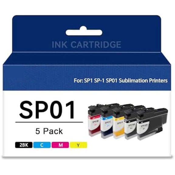 SP01 SP-1 SP1 Sublimation Ink Cartridge High Capacity Compatible with Brother SP-1 Sublimation Printer (5-Pack, 2 black,1 cyan,1 magenta,1 yellow)