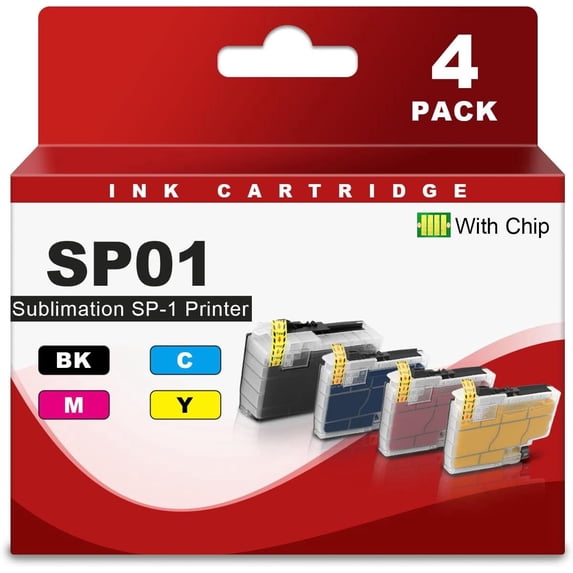 SP01 Sublimation Ink Cartridge SP1 SP01BKS SP01CS SP01MS SP01YS Ink Cartridge Compatible for Brother SP-1 Sublimation Inkjet Printer (4 Pack, BCMY)
