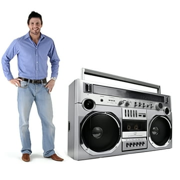 SP03001 1980s Silver Radio Boom Box Boombox Cassette Deck Stereo Cardboard Cutout Standee Standup