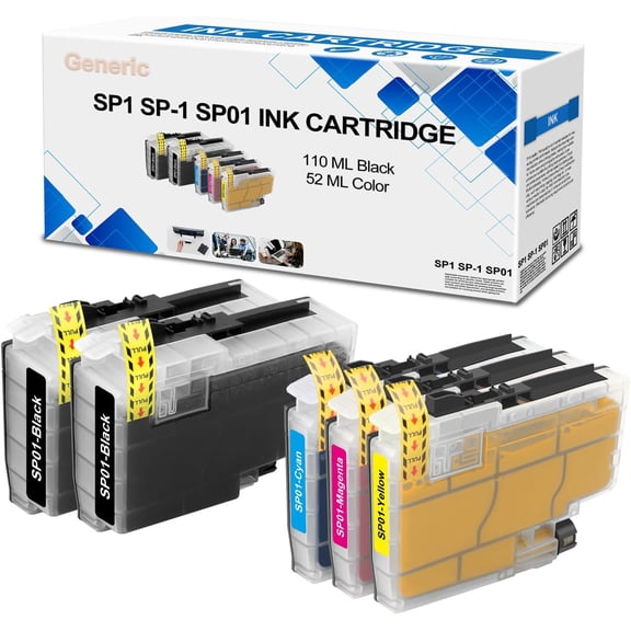 SP1 SP-1 SP01 High Capacity Ink Cartridge Compatible for SP01BKS SP01CS SP01MS SP01YS Sublimation Inkjet Printer(5 Pack,2BK/1C/1M/1Y)