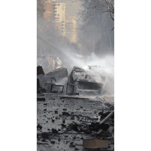 SP12776 War Torn City Streets Riot Flipped Car Backdrop Cardboard Cutout Standup Standee