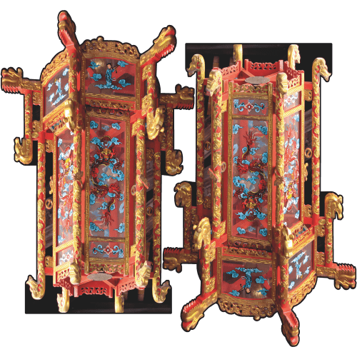 SP13329 40in 2pack Japanese Hanging Lantern Dragon Red Gold Cardboard Cutout Standee Standup