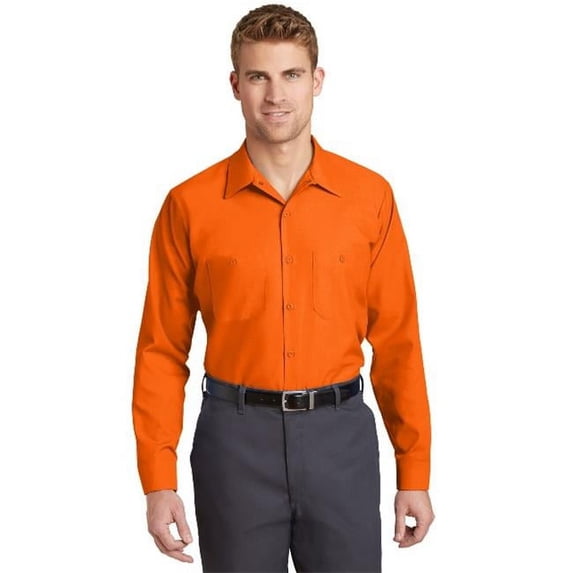 SP14 Mens Long Sleeve Industrial Work Shirt, Orange - 3XL Regular
