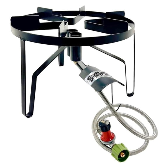 SP2 18-in Dual Jet Cooker Features 18-in Cooking Surface 12.5-in Tall Welded Frame 30-psi Regulator Designed for Stockpots 15-in Diameter to 102-qt Perfect for Large Batch Cooking