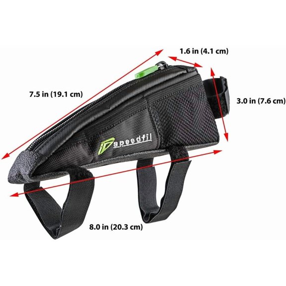 SP2 Bicycle Frame Storage Bag, Bolt on or Strap to Top Tube, Side Mesh Pockets - Black