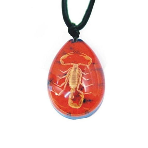 SP204 Real Bug Necklace-Scorpion-Large-Water Drop Shape-Orange Sand