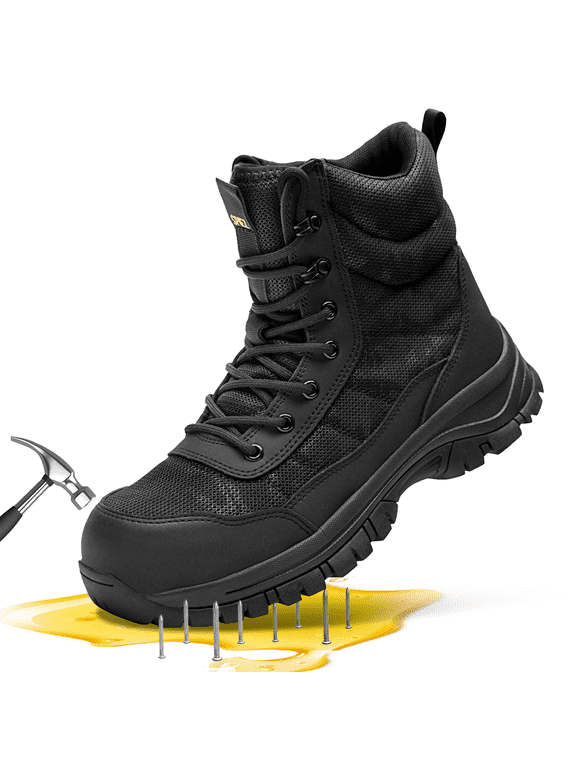 ® Men's Steel Toe Safety Boots,Non Slip Ankle Protection Safety Shoes,Puncture-Resistant Work Shoes for Factory|Construction|Tactical|Outdoor,Black Size 9.5
