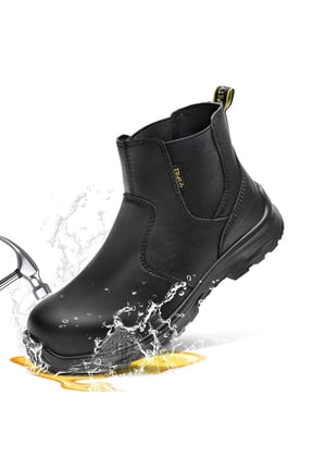 ® Men's Waterproof Steel Toe Safety Boots,Light Weight Slip On Chelsea Boot,No Slip Work Shoes For Industrial|Construction,Black Size 12