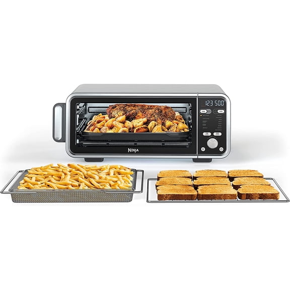 SP301 Dual Heat Air Fry Countertop 13-in-1 Oven with Extended Height, XL Capacity, Flip Up & Away Capability for Storage Space, with Air Fry Basket, SearPlate, Wire Rack & Crumb Tray, Silver