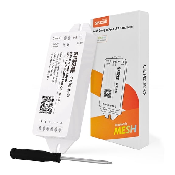 SP324E MESH Network Synchronous 4CH RGBW LED Controller, Long-Distance Lighting Effect Frame Synchronization, Wide Range,1 * RGBW LED controller 1 * Screw 1 * Instructions in Chinese and English,White