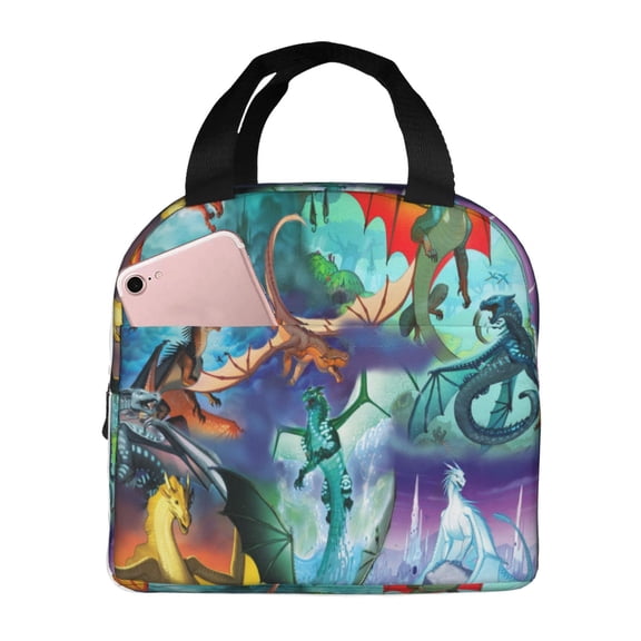 Wings Dragon Fire Lunch Bag Insulated Lunch Box Reusable Cooler Cartoon Lunch Tote Bag Picnic Travel Office