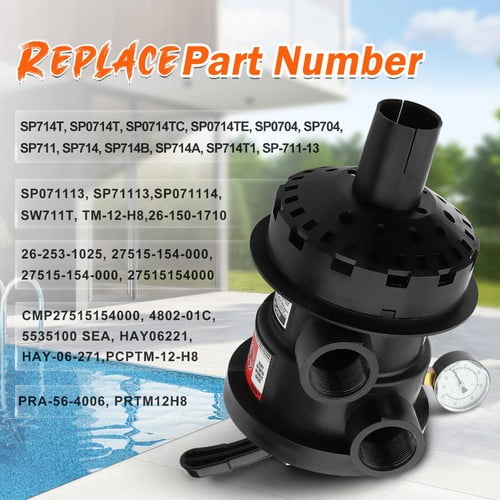 SP714T 1.5 Inch 7-Position Top Mount Multiport Valve Compatible with Hayward Pro Series S140T-S360T2, 75 GPM, 50 PSI, Includes Pressure Gauge and O-Ring, 1-Pack