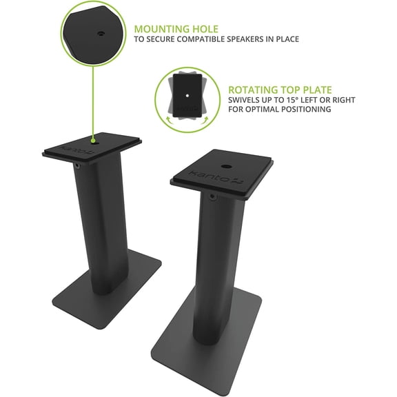 SP9 Rising Desktop Speaker Stands for Small/Medium Bookshelf Speakers & Compact/Mid-Size 2”-4” Studio Monitors | 8.3" Tall | Black | Pair