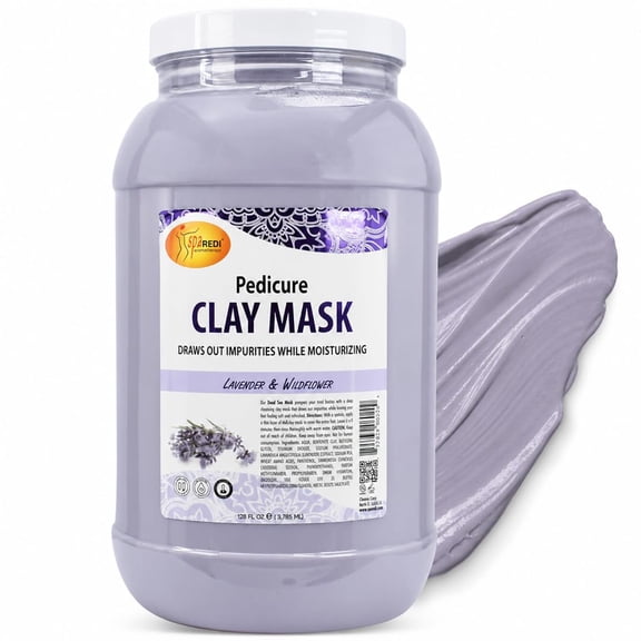SPA REDI - Clay Mask, Lavender and Wildflower, 128 Oz - Pedicure and Body Deep Cleansing, Skin Pore Purifying, Detoxifying and Hydrating - Natural Bentonite Clay, Infused with