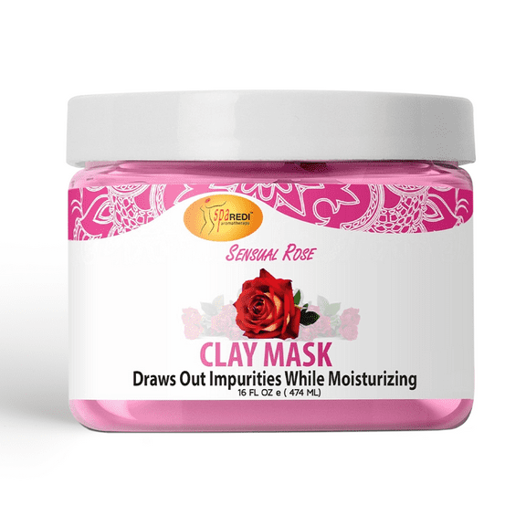 SPA REDI - Clay Mask, Sensual Rose, 16 Oz - Pedicure, Body Deep Cleansing, Detoxifying, Hydrating - Natural Bentonite Clay, Infused with, Amino Acids, Panthenol, Comfrey Extract