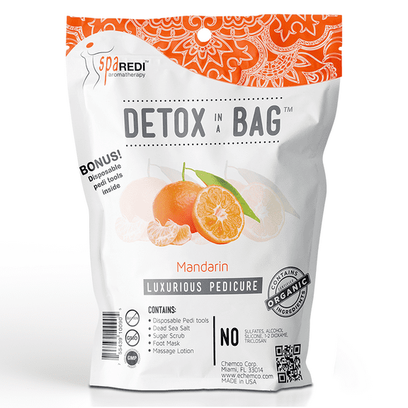 SPA REDI Detox In A Bag Pedicure Kit -Pedicure Massage for Tired Feet, Detoxifies and Refreshes Feet, Invigorating Mandarin