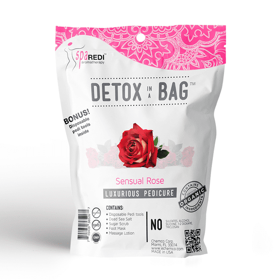 SPSPA REDI Detox In A Bag Pedicure Kit -Pedicure Massage for Tired Feet, Detoxifies and Refreshes Feet, Refreshing Rose