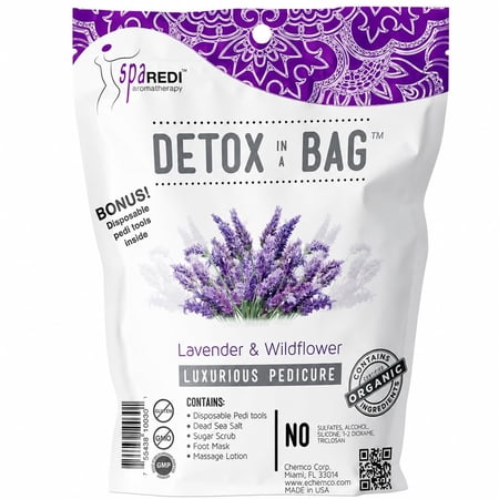 SPA REDI Detox In A Bag Pedicure Kit -Pedicure Massage for Tired Feet, Detoxifies and Refreshes Feet, Soothing Lavender