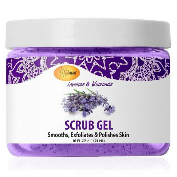 SPA REDI Exfoliating Scrub Pumice Gel, Lavender and Wildflower, 16 Oz - Manicure, Pedicure and Body Exfoliator Infused with Hyaluronic Acid, Amino Acids, Panthenol and Comfrey Extract