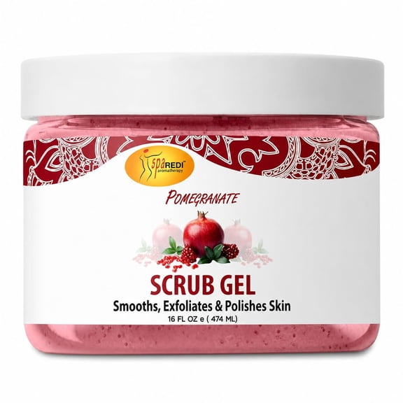 SPA REDI Exfoliating Scrub Pumice Gel, Pomegranate, 16 oz - Manicure, Pedicure and Body Exfoliator Infused with Hyaluronic Acid, Amino Acids, Panthenol and Comfrey Extract