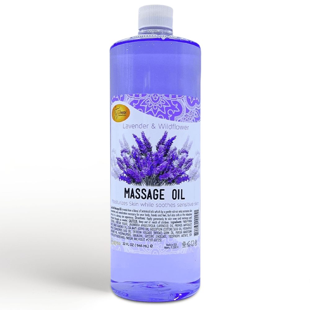 SPA REDI - Massage Oil, Lavender, 32 Oz - Professional Full Body Massage Therapy, Manicure, Pedicure - Relax Sore Muscles and Repair Dry Skin, Enhanced with High Absorption Oils and Vitamin E
