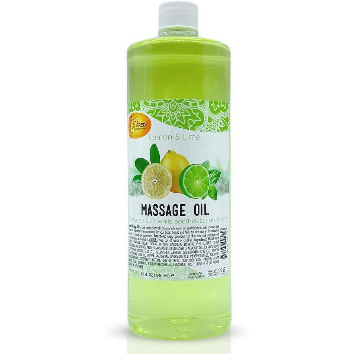 SPA REDI - Massage Oil, Lemon and Lime, 32 Oz - Professional Full Body Massage Therapy, Manicure, Pedicure - Relax Sore Muscles and Repair Dry Skin, Enhanced with High Absorption Oils and Vitamin E