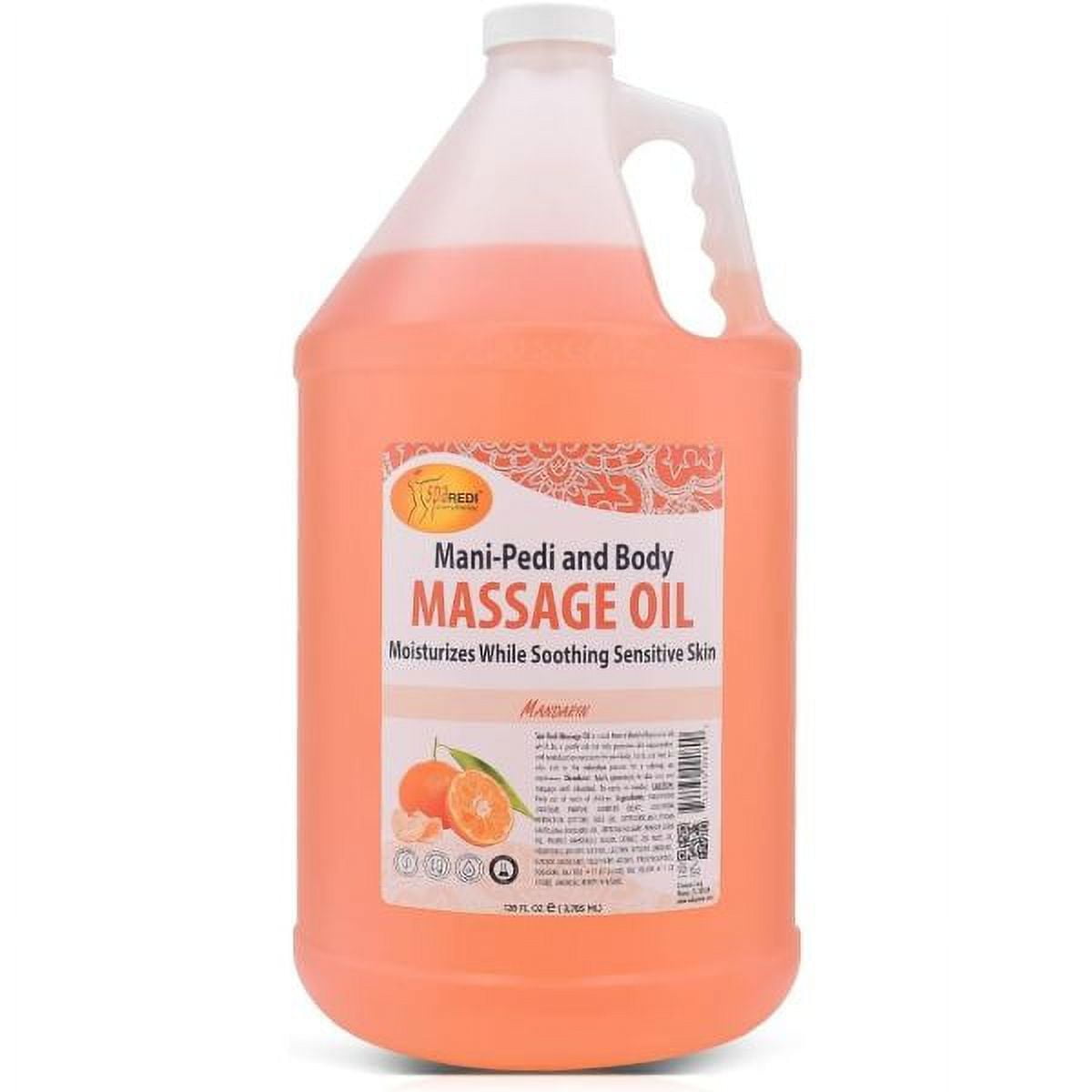 SPA REDI - Massage Oil, Mandarin, 128 Oz - Professional Full Body Massage Therapy, Made with Almond Oil, Cotton Seed Oil, Sunflower Oil, Avocado Oil, Essential Oils and Vitamin E