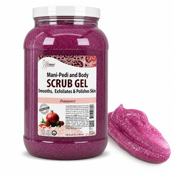 SPA REDI Pomegranate Pumice Scrub Gel, Exfoliating, Hydrating & Nourishing, Infused with Hyaluronic Acid, Amino Acids, Panthenol and Comfrey Extract for Glowy Smooth Skin - 128oz Gallon