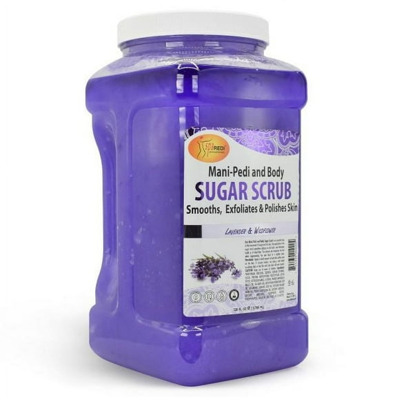 SPA REDI  Sugar Body Scrub, Lavender and Wildflower, 128 Oz Exfoliating, Moisturizing, Hydrating and Nourishing, Glow, Polish, Smooth and Fresh Skin - Body Exfoliator