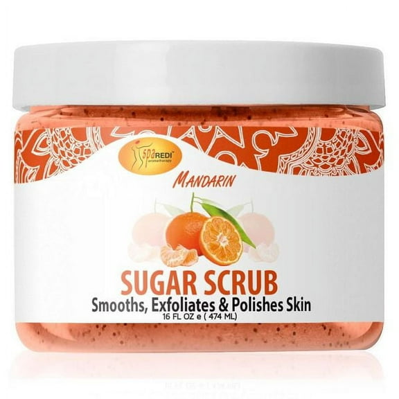 SPA REDI Sugar Body Scrub, Mandarin, 16 Oz, Exfoliating, Moisturizing, Hydrating and Nourishing, Glow, Polish, Smooth and Fresh Skin - Body Exfoliator