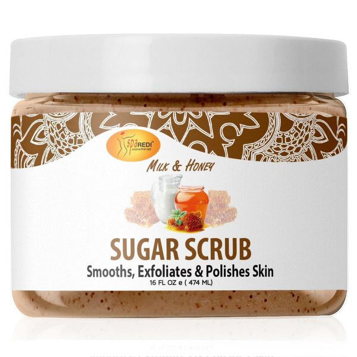 SPA REDI Sugar Body Scrub, Milk and Honey, 16 Oz, Exfoliating