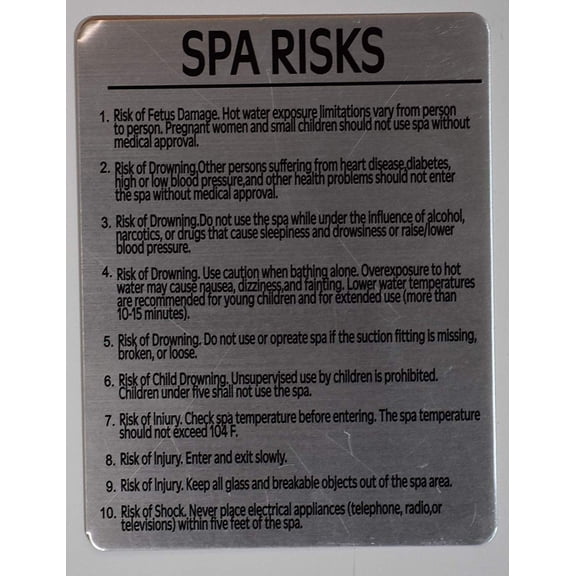 SPA Risks Sign (8.5x11, Brush Aluminium, with Duble Sided Tape)