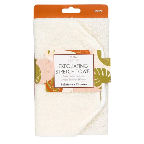 SPA SOLUTIONS Puff Loofah Stretch Towel: Polyester or Nylon, Blue/Cream - Exfoliates, Deep Cleanses, Gently Removes Dead Skin