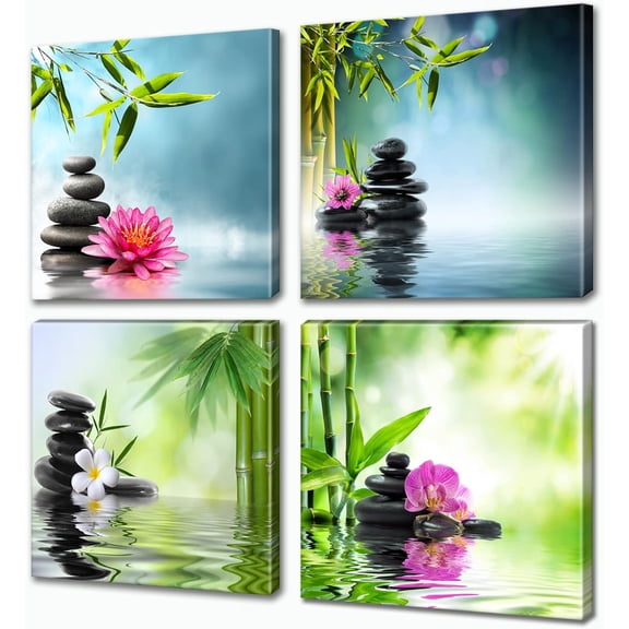 SPA Wall Art 4 Panels Bathroom Decor Canvas Modern Artwork for Bedroom Living Room Bathroom Decorations Stretched and Framed Ready to Hang