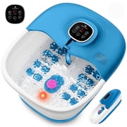 Collapsible Foot Spa with Heat for Home Use, 16 Massage Rollers, Bubbles, Pumice Stone, Foot Skin Care, Remote Control, Blue