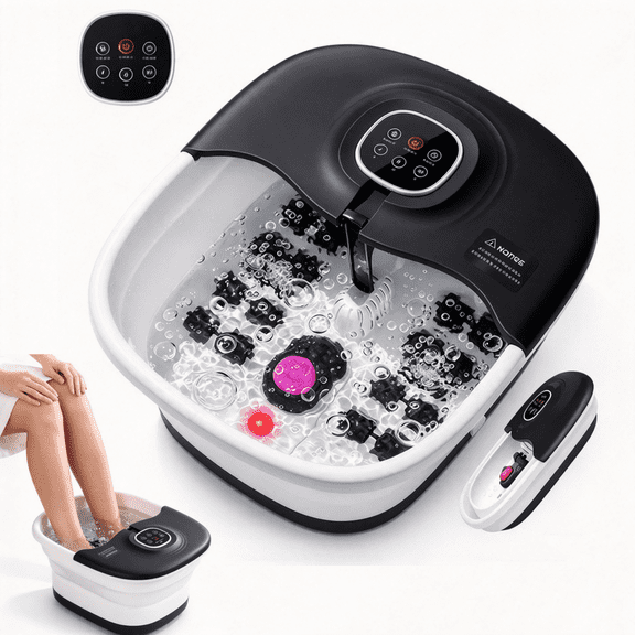 SPA4PIEDS Collapsible Foot Spa with Heat and Massage, Foot Bath with 16 Massage Rollers and Remote Control, Bubble, Temperature Adjustment, Foot Care for Home Use, Black