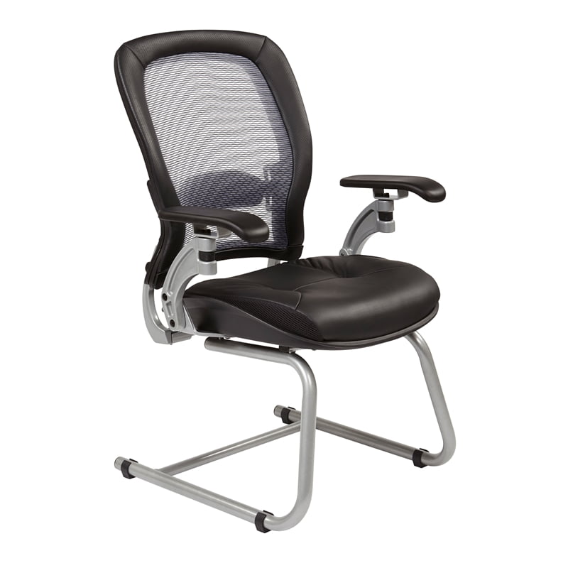 Black Mesh and Leather Adjustable Office Chair with Metal Base