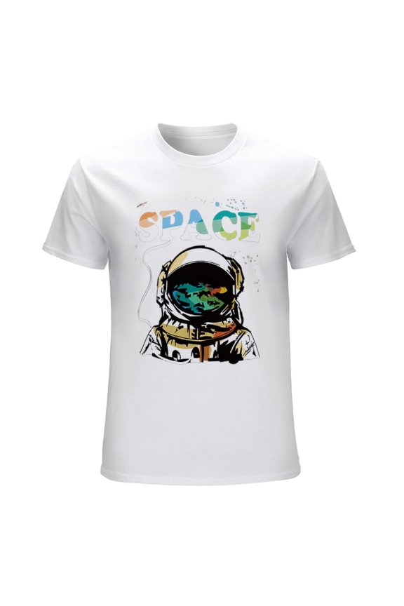 SPACE Astronaut Men’s T-Shirt 100% Cotton Casual Short Sleeve Tops Gift Tee White 3XL