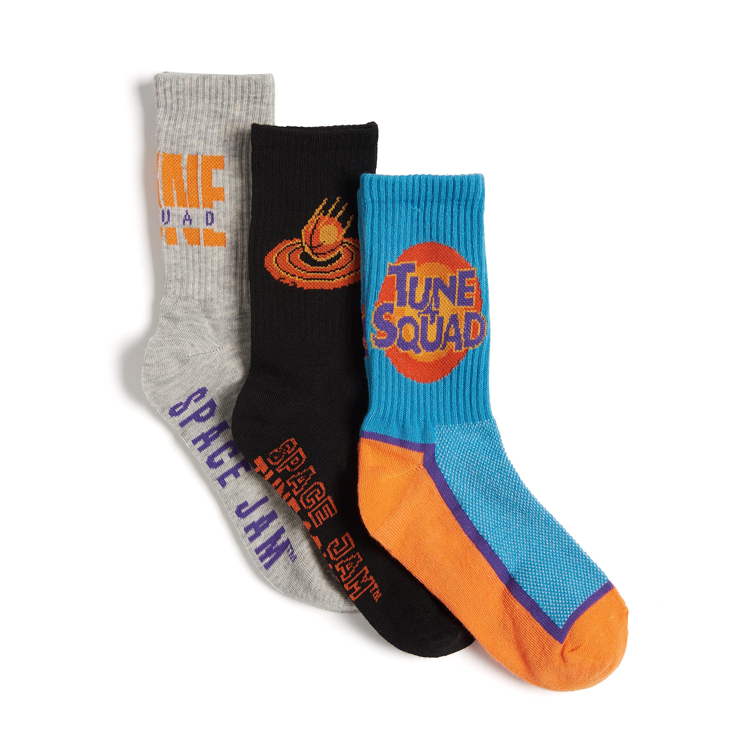 SPACE JAM boys Space Jam 3 Pack Crew Casual Sock, Blue Aqua Multi, 9 11