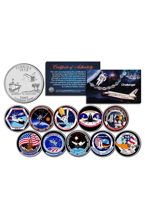 SPACE SHUTTLE CHALLENGER MISSIONS Colorized Florida Quarters US 10-Coin Set NASA