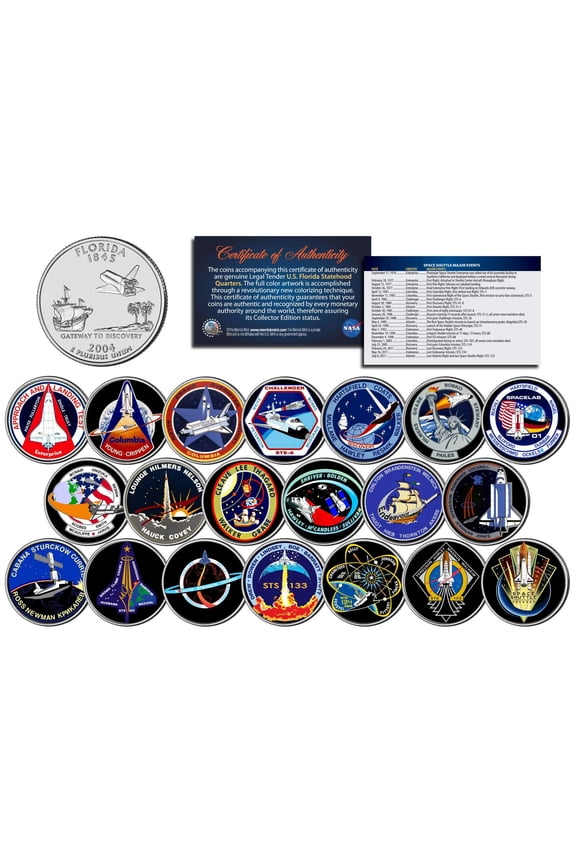 SPACE SHUTTLE PROGRAM MAJOR EVENTS Colorized FL Quarters U.S. 20-Coin Set NASA