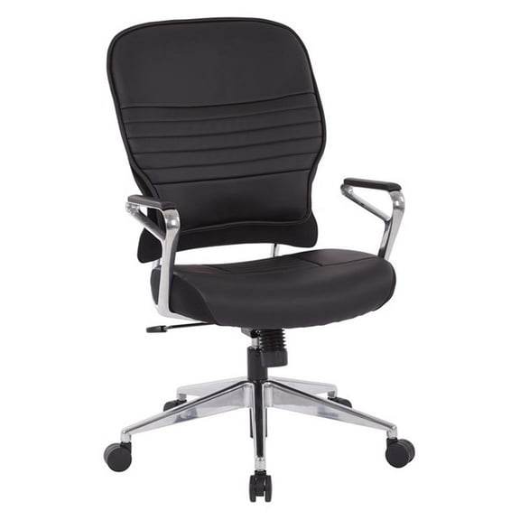 SPACE Seating Black Bonded Leather Seat and Back Managers Chair with Polished Padded Aluminum Arms and Base