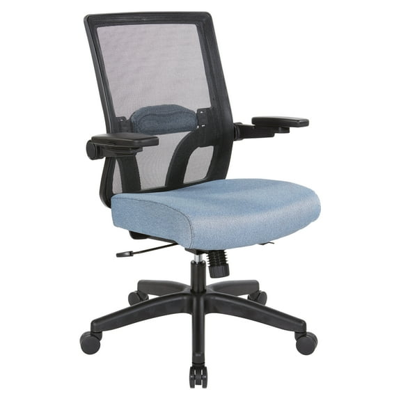 SPACE Seating Manager's Chair with Breathable Mesh Back and Blue Fabric Seat with Black Nylon Base.