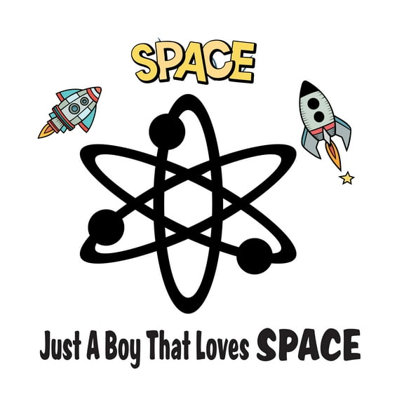 SPACE - Vinyl Adhesive Outer Space Themed Decoration Atom Rings Rocket Space Ships Design Just A Boy That Loves Space Quotes Kids Boys Bedroom Wall Decal 10" x 10"