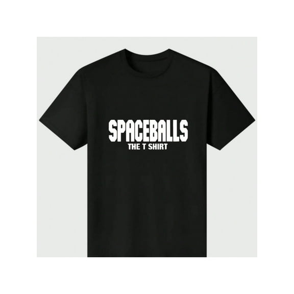 SPACEBALLS Graphic Cotton T-Shirt - Men's Casual Black Crew Neck Tee with Bold White Letter Print, 100% Cotton, Comfortable & Stylish for Casual Attire